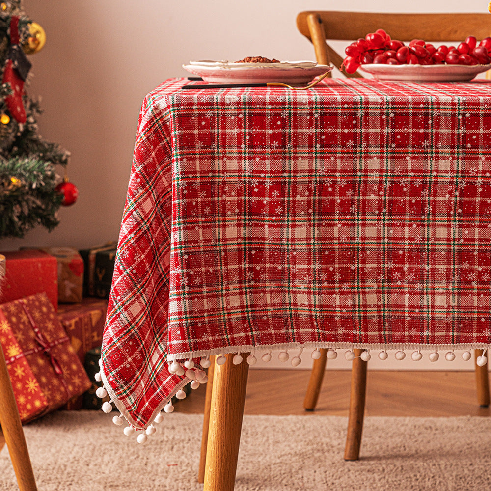 Christmas checkered snowflake printed rectangular coffee tablecloth, Christmas decorative tablecloth, atmospheric backdrop