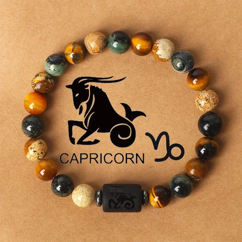 Fashion hot sale twelve constellations natural stone beaded bracelet tiger eye stone picture stone crystal bracelet wholesale bracelet