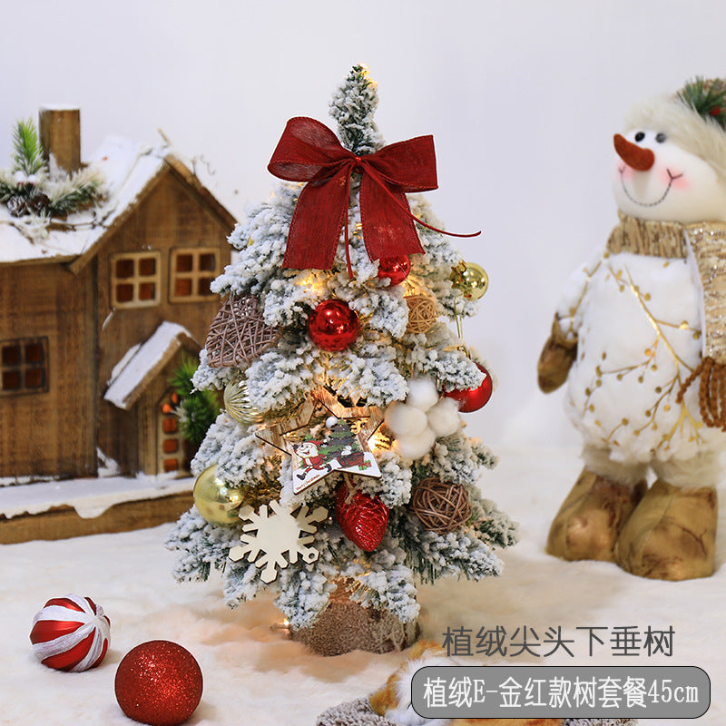 Factory direct sales of pointed, drooping mini flocked Christmas tree decorations, Christmas desktop ornaments, Nordic style.