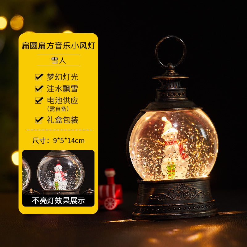 Christmas decorations, illuminated interior scene, water-filled flat round lanterns, electronic candles, flame lights, scene setup.