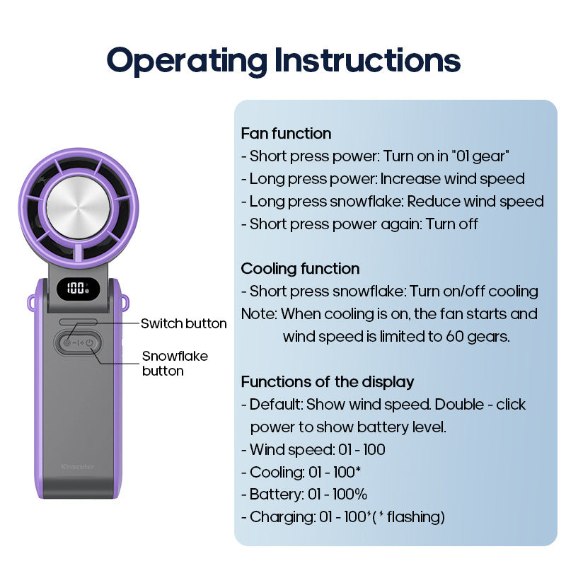 Digital display handheld foldable fan High-speed cooling small fan Outdoor mini portable folding USB small fan