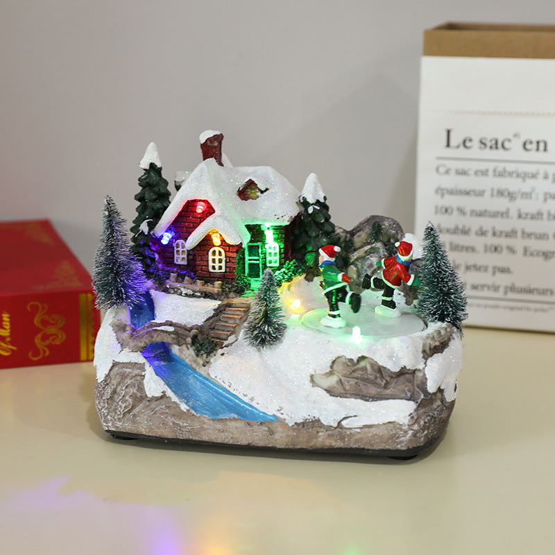 Multiple Christmas rotating resin light-up music box ornaments, rotating train decorations, Christmas gifts.