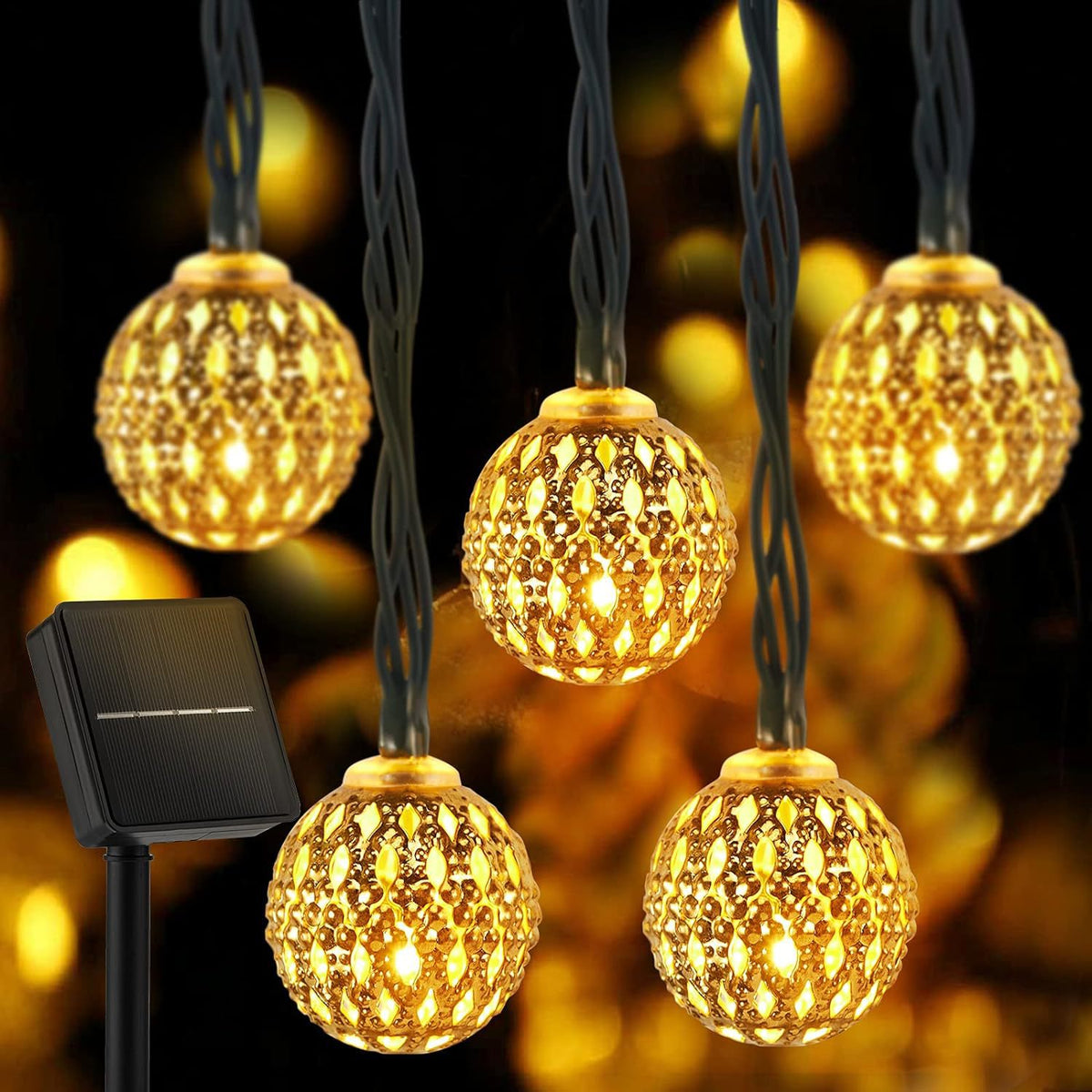 Moroccan Ball Christmas Lights Iron Art LED Lights with Solar Colored Lights Outdoor Decoration Spot Wholesale
