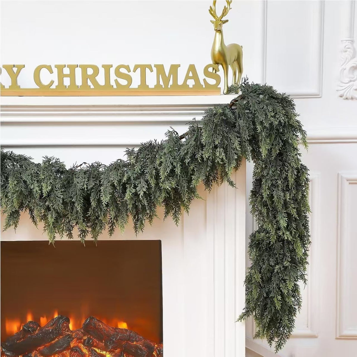Cross-border popular Christmas pine and cypress leaf rattan wreath, handmade Norfolk pine and cypress rattan