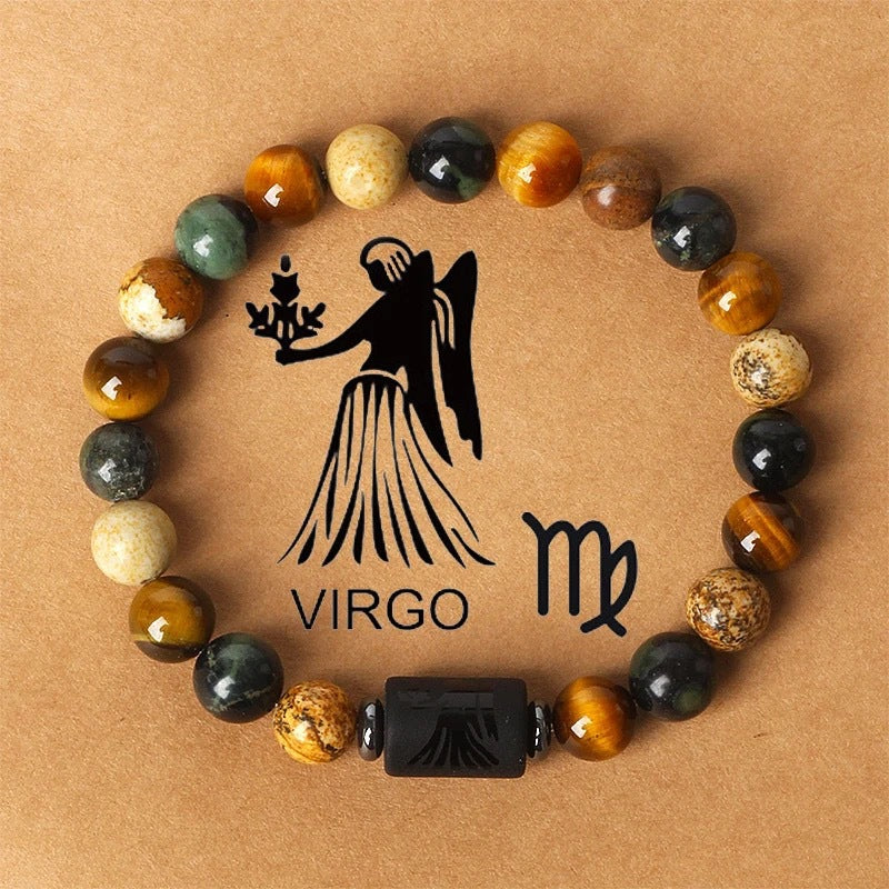 Fashion hot sale twelve constellations natural stone beaded bracelet tiger eye stone picture stone crystal bracelet wholesale bracelet