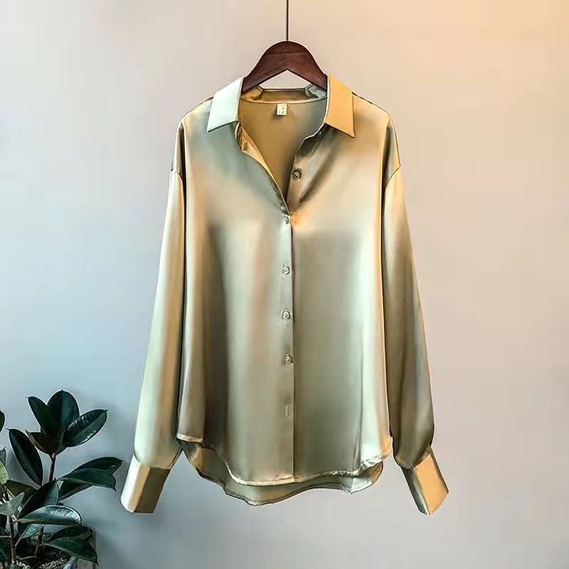 2026 Spring and Autumn New Long-sleeved Satin Shirt Women's Design Sense Niche Versatile Drape Retro Hong Kong Style Shirt Top