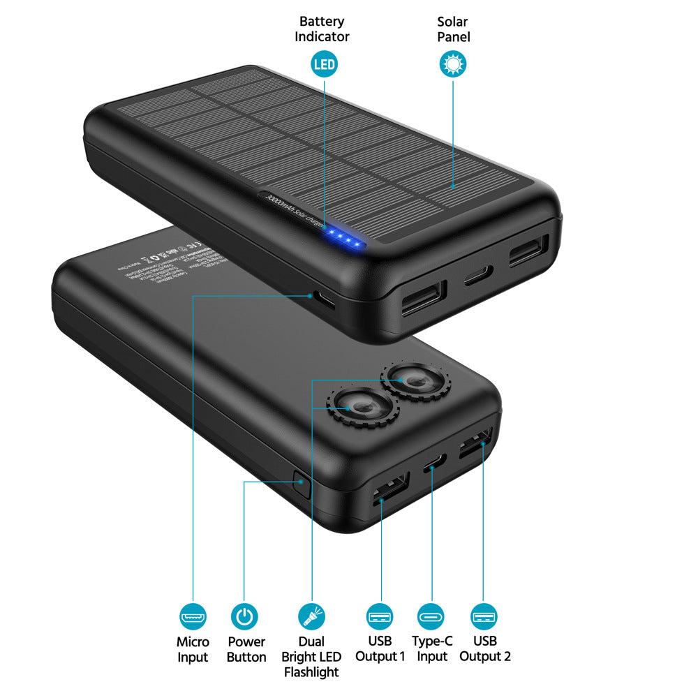 Amazon Hot Selling Solar Power Bank Highlight Dual Light Outdoor Waterproof Power Bank Korea KC Certification