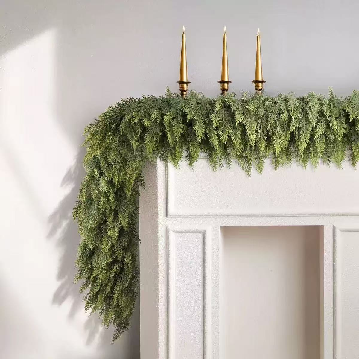 Cross-border popular Christmas pine and cypress leaf rattan wreath, handmade Norfolk pine and cypress rattan