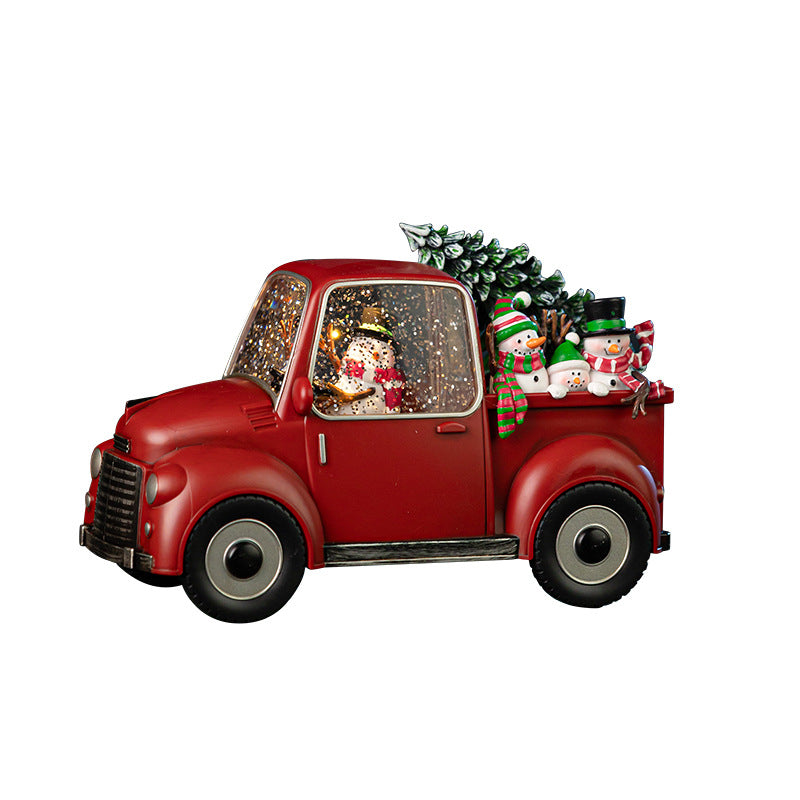 New cross-border Christmas decorative ornaments: red truck tree, vintage car, music box, snowflake crystal ball, music box.