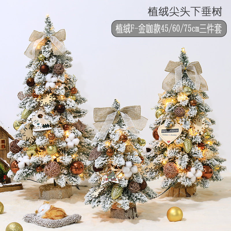 Factory direct sales of pointed, drooping mini flocked Christmas tree decorations, Christmas desktop ornaments, Nordic style.