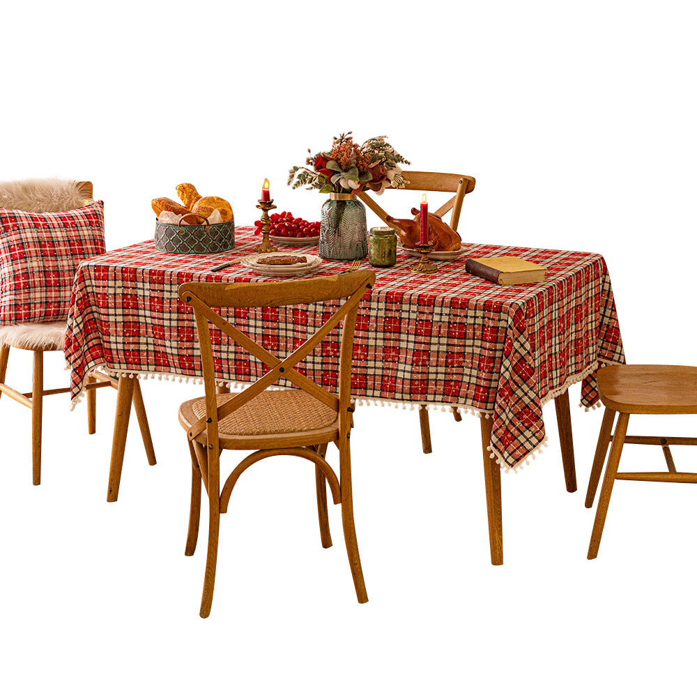 Christmas checkered snowflake printed rectangular coffee tablecloth, Christmas decorative tablecloth, atmospheric backdrop