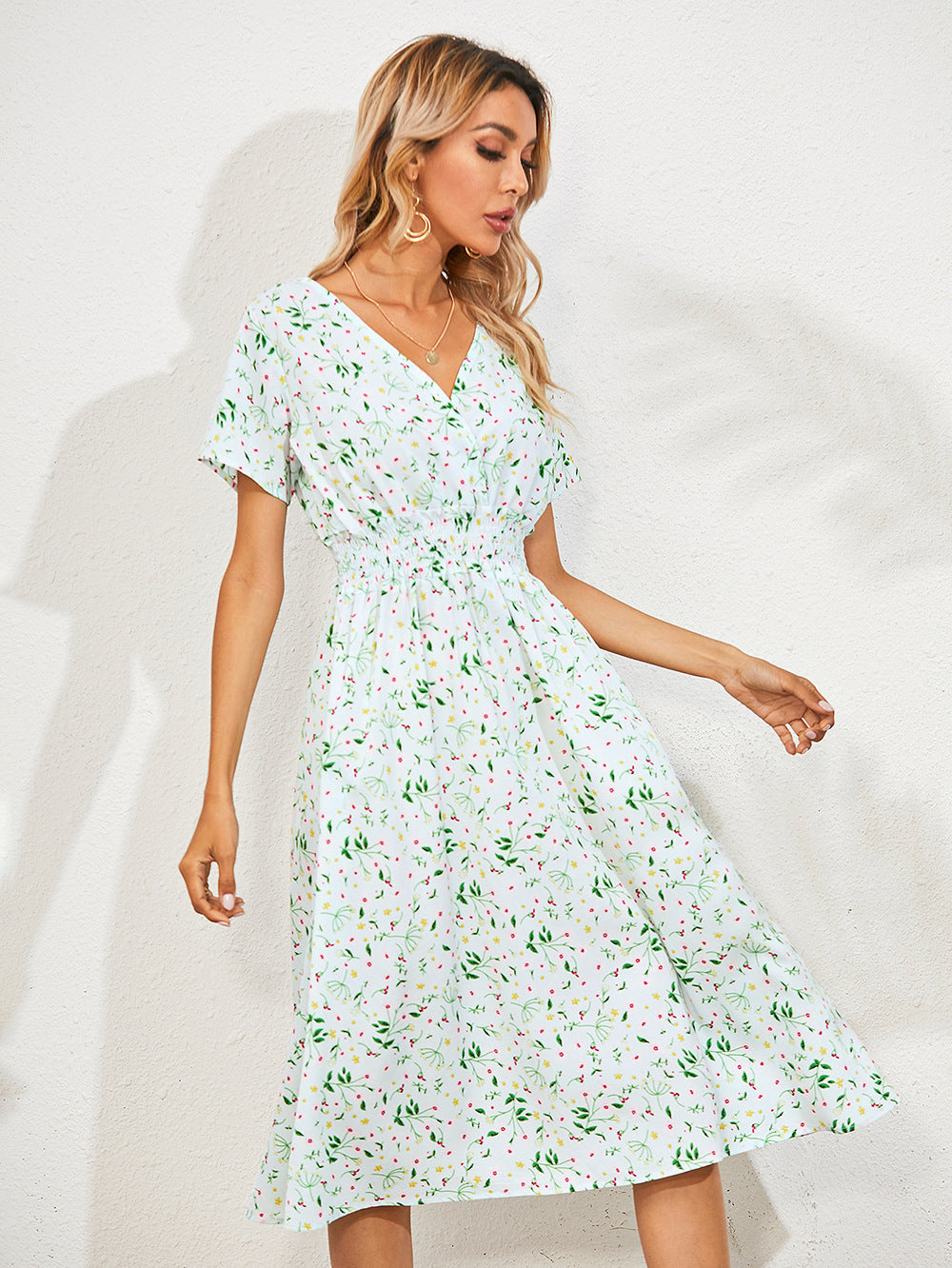 Amazon foreign trade women's clothing Europe and the United States Europe station cross-border summer small floral print short-sleeved dress