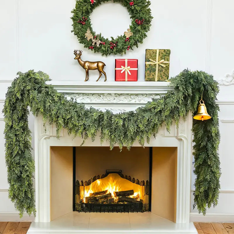 Cross-border popular Christmas pine and cypress leaf rattan wreath, handmade Norfolk pine and cypress rattan