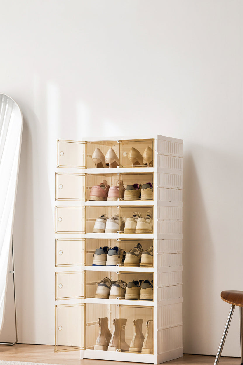 Double-row folding shoe box aj transparent storage box installation-free shoe rack breathable ant shoe cabinet sneakers boots dustproof