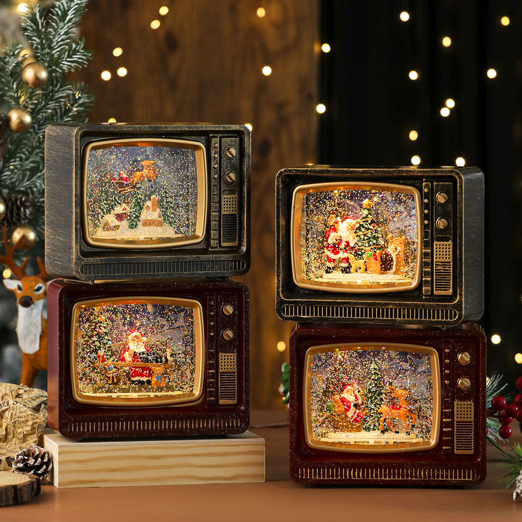 New Christmas Musical Snowflake Water-filled TV Night Light Gift Ornament Christmas Decoration Music Box