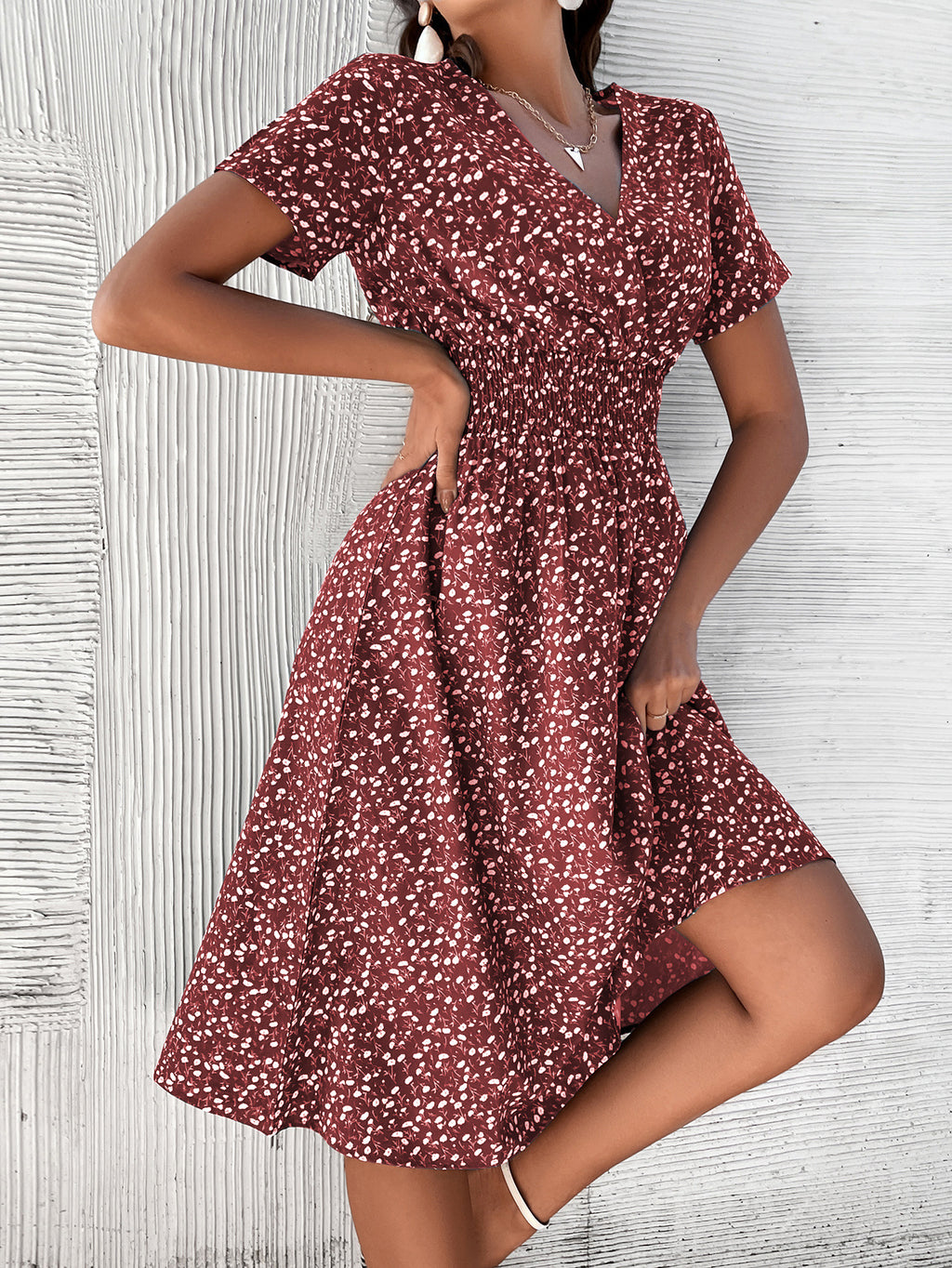 Amazon foreign trade women's clothing Europe and the United States Europe station cross-border summer small floral print short-sleeved dress