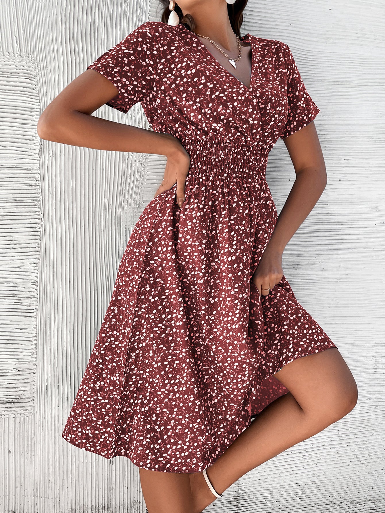 Amazon foreign trade women's clothing Europe and the United States Europe station cross-border summer small floral print short-sleeved dress