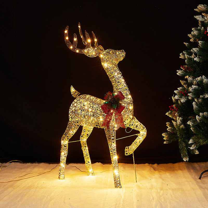 Christmas glowing deer decoration for shopping malls, outdoor wrought iron deer with lights, lawn and yard lighting, Christmas deer pulling a sleigh ornament.
