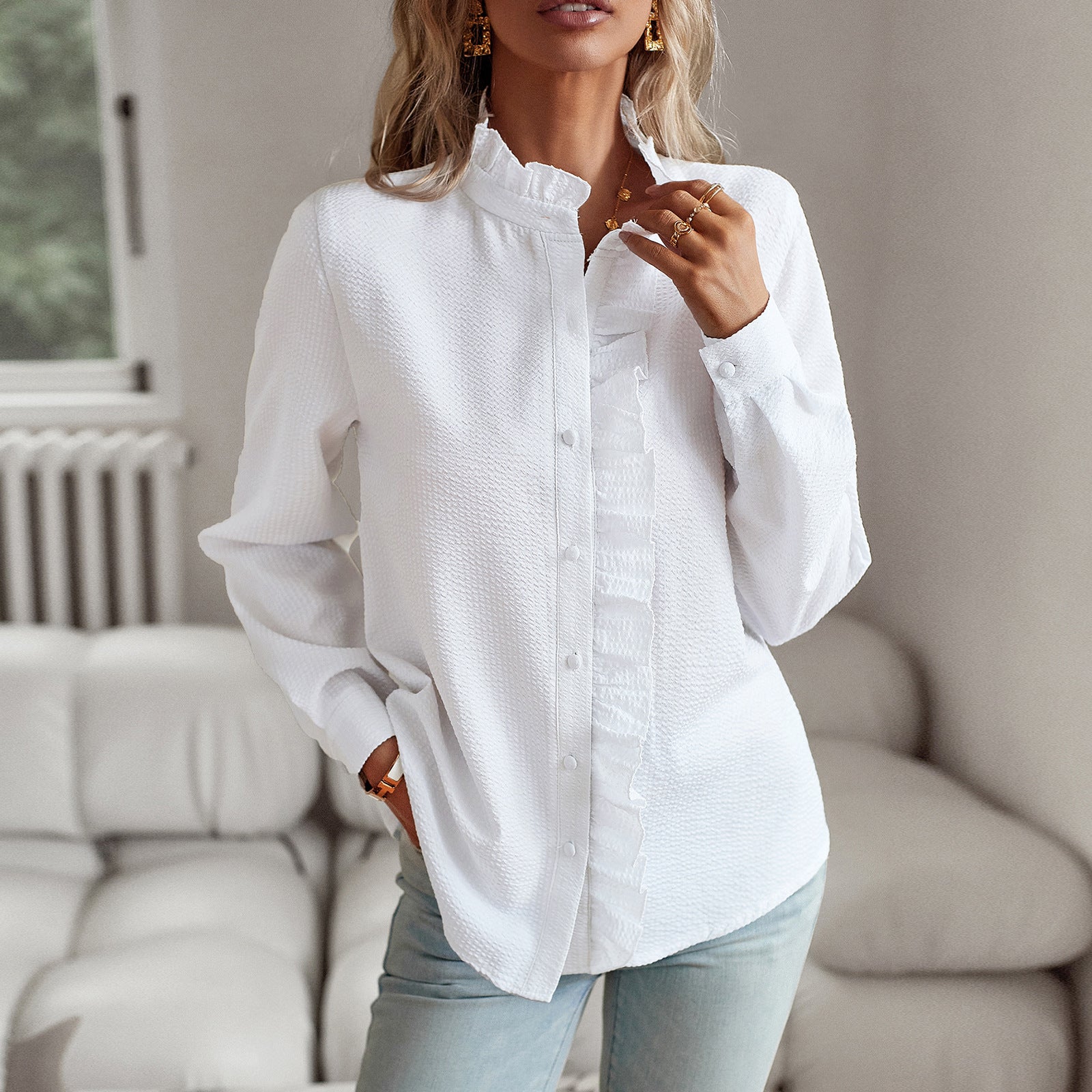 Diyun European and American foreign trade cross-border long-sleeved shirt women 2026 autumn and winter Amazon independent station temperament commuter top
