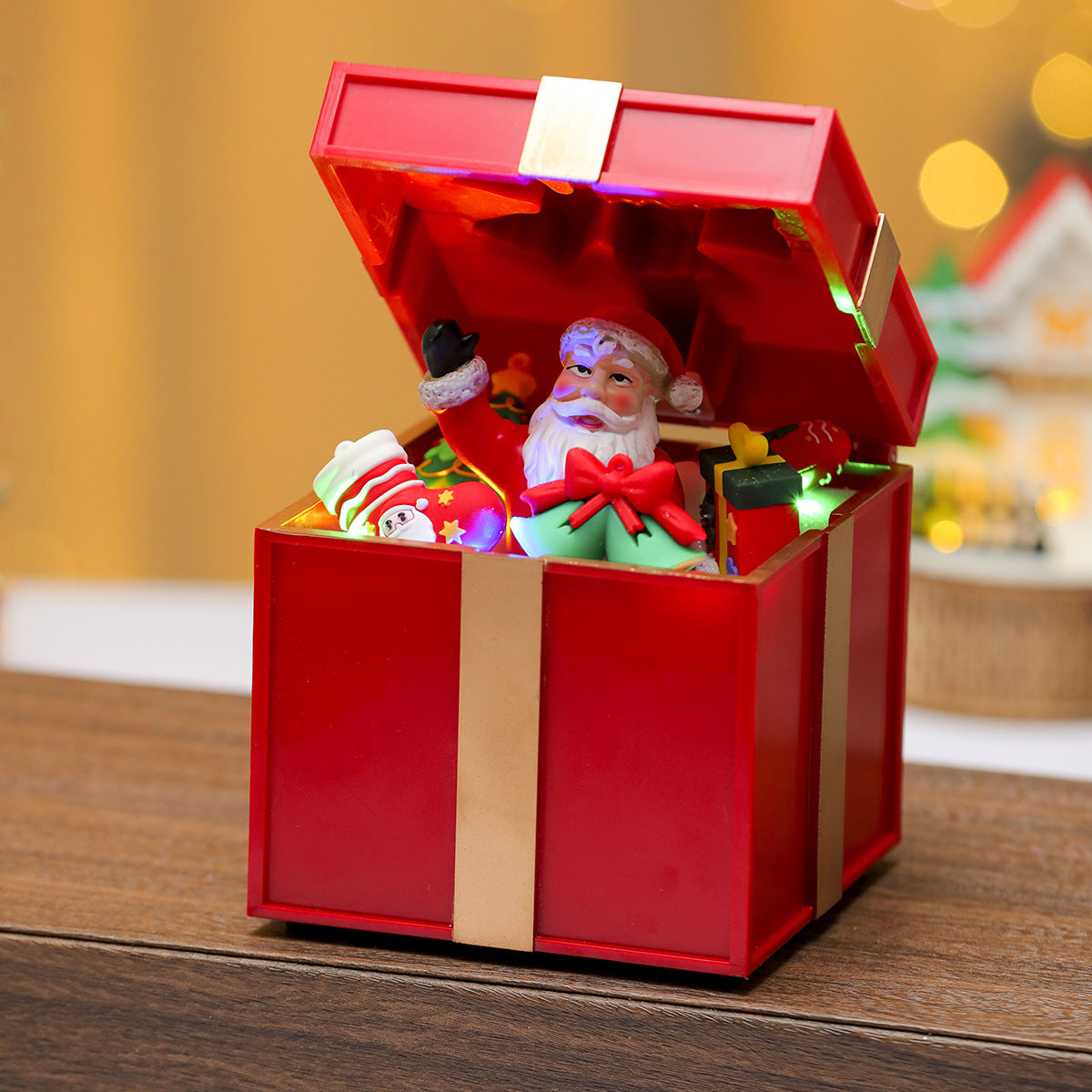Multiple Christmas rotating resin light-up music box ornaments, rotating train decorations, Christmas gifts.