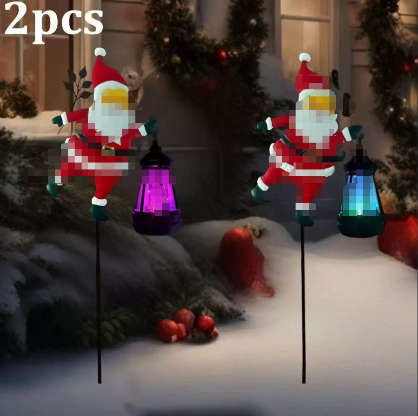 Creative Christmas Solar-Powered Santa Claus Lanterns for Outdoor Patios and Gardens - Wrought Iron Crafts Decorations