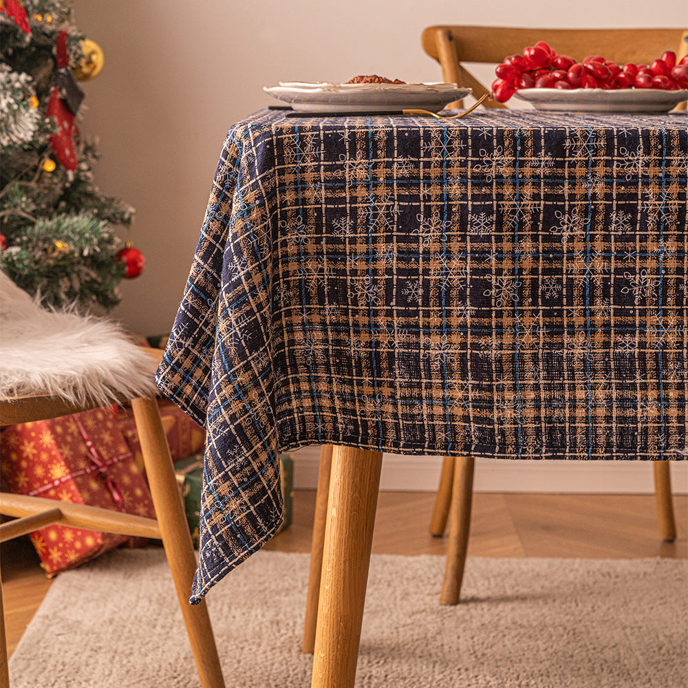 Christmas checkered snowflake printed rectangular coffee tablecloth, Christmas decorative tablecloth, atmospheric backdrop