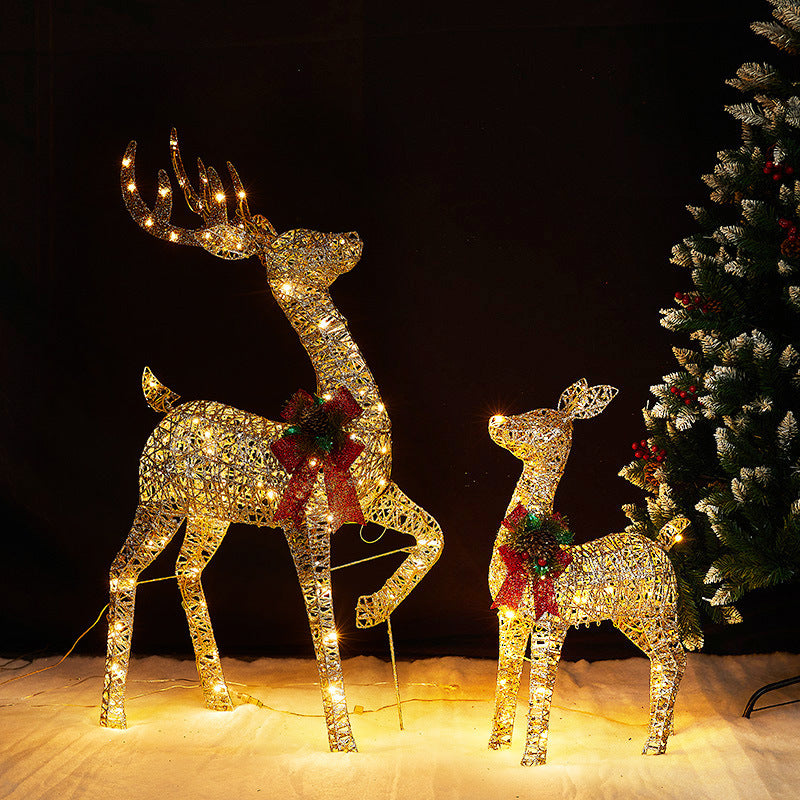 Christmas glowing deer decoration for shopping malls, outdoor wrought iron deer with lights, lawn and yard lighting, Christmas deer pulling a sleigh ornament.