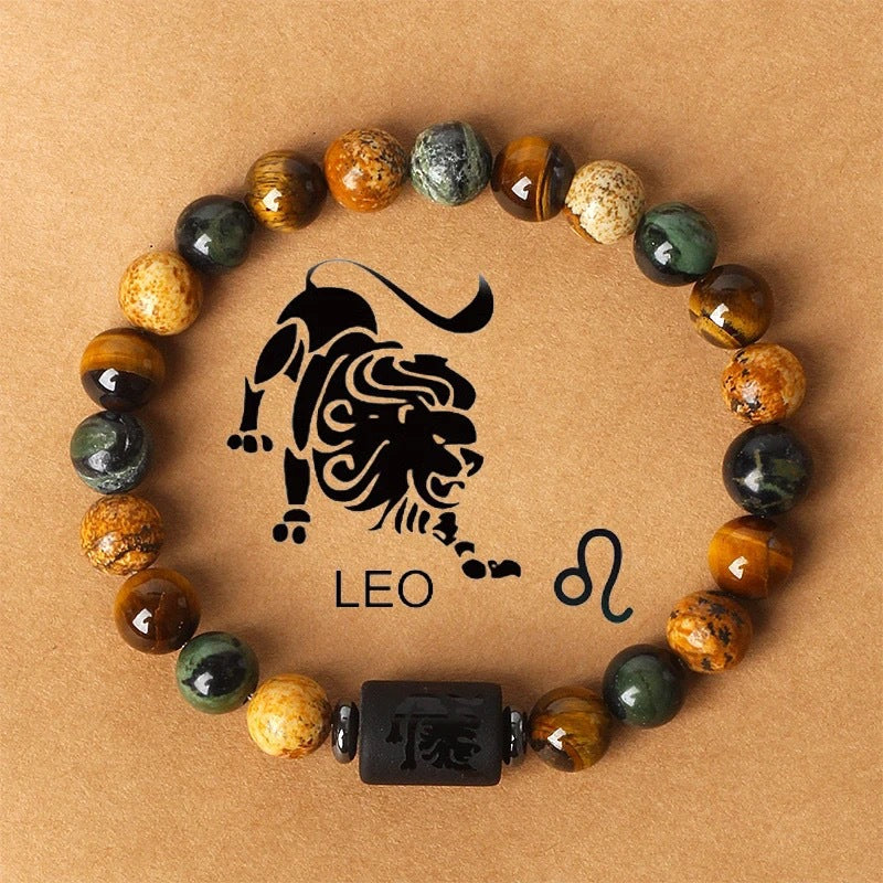 Fashion hot sale twelve constellations natural stone beaded bracelet tiger eye stone picture stone crystal bracelet wholesale bracelet