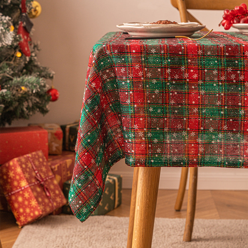 Christmas checkered snowflake printed rectangular coffee tablecloth, Christmas decorative tablecloth, atmospheric backdrop