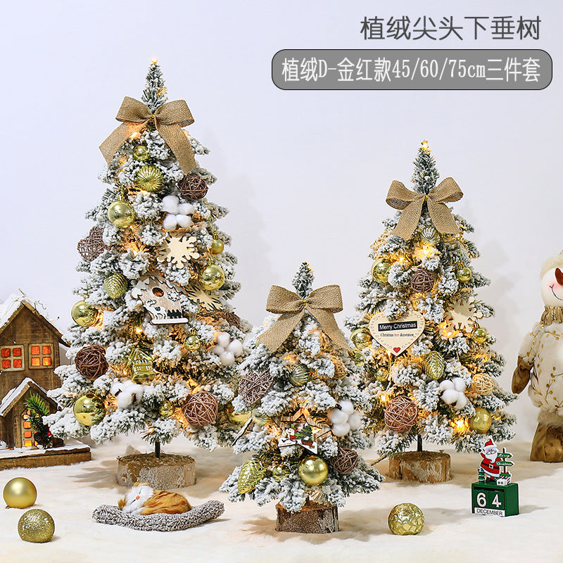 Factory direct sales of pointed, drooping mini flocked Christmas tree decorations, Christmas desktop ornaments, Nordic style.