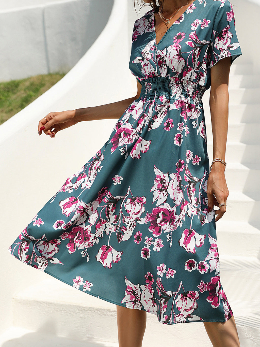 Amazon foreign trade women's clothing Europe and the United States Europe station cross-border summer small floral print short-sleeved dress