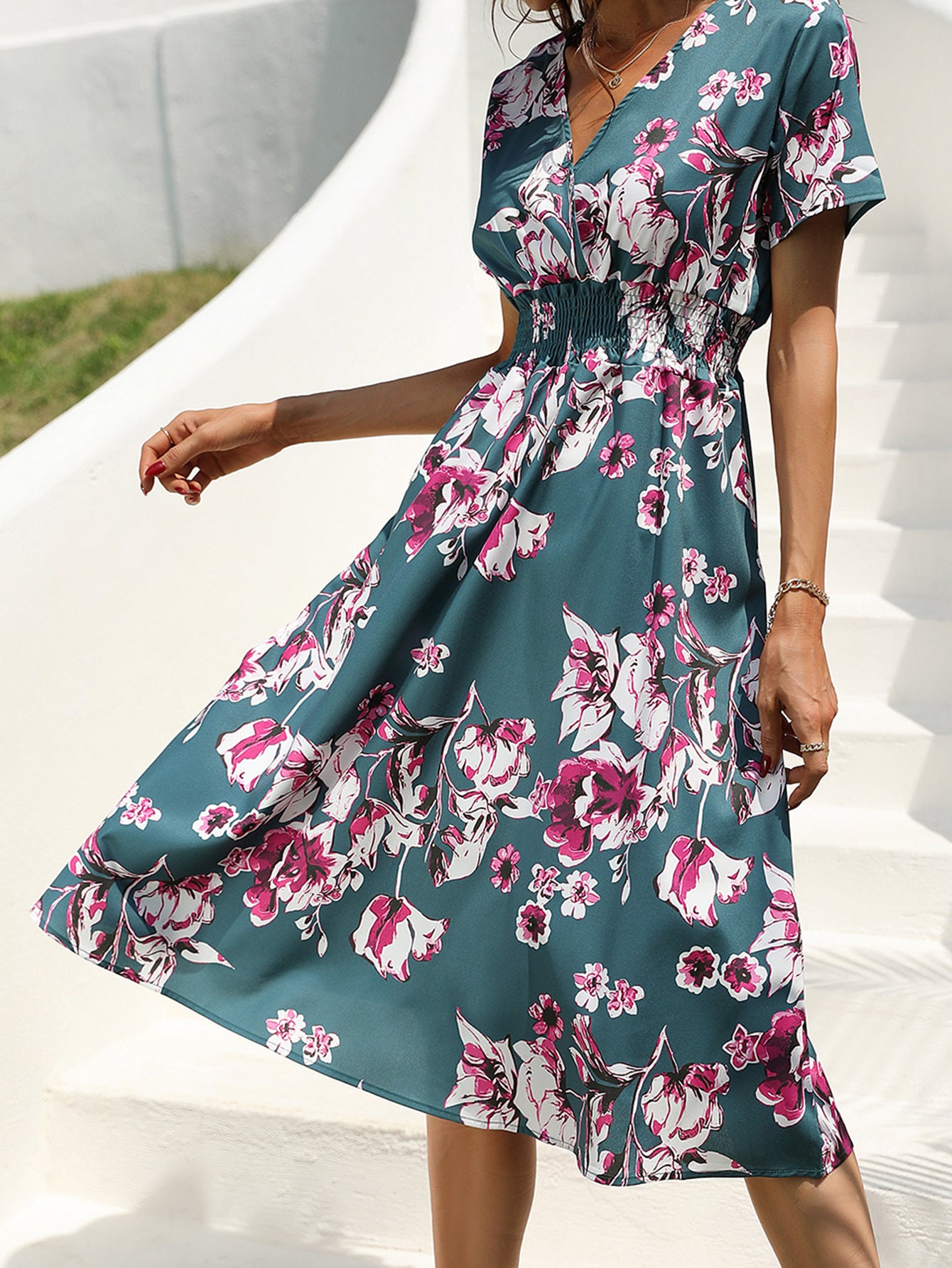 Amazon foreign trade women's clothing Europe and the United States Europe station cross-border summer small floral print short-sleeved dress