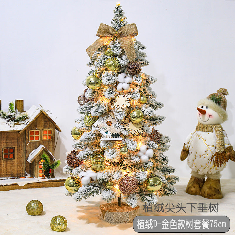 Factory direct sales of pointed, drooping mini flocked Christmas tree decorations, Christmas desktop ornaments, Nordic style.