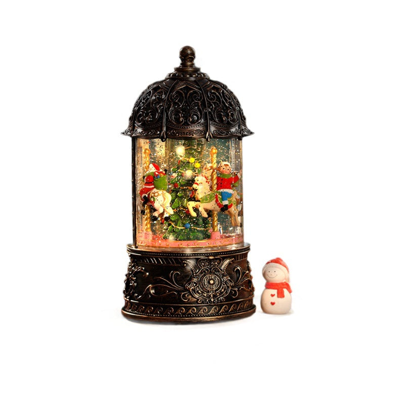 Christmas carousel, old man tree, music box, crystal ball, music box with snow effects, retro children's birthday gift.