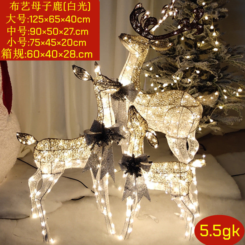 Christmas glowing deer decoration for shopping malls, outdoor wrought iron deer with lights, lawn and yard lighting, Christmas deer pulling a sleigh ornament.