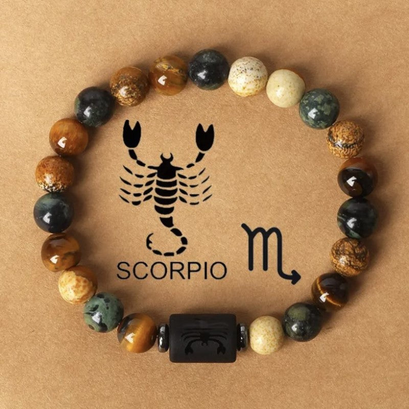 Fashion hot sale twelve constellations natural stone beaded bracelet tiger eye stone picture stone crystal bracelet wholesale bracelet