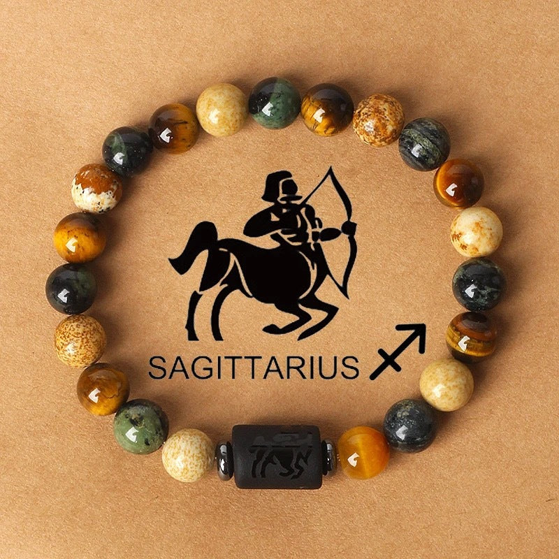 Fashion hot sale twelve constellations natural stone beaded bracelet tiger eye stone picture stone crystal bracelet wholesale bracelet