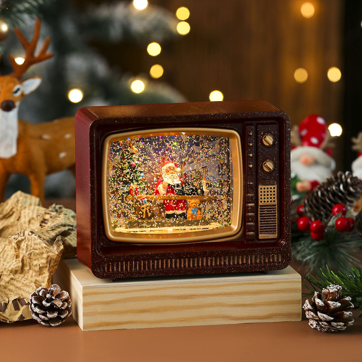New Christmas Musical Snowflake Water-filled TV Night Light Gift Ornament Christmas Decoration Music Box