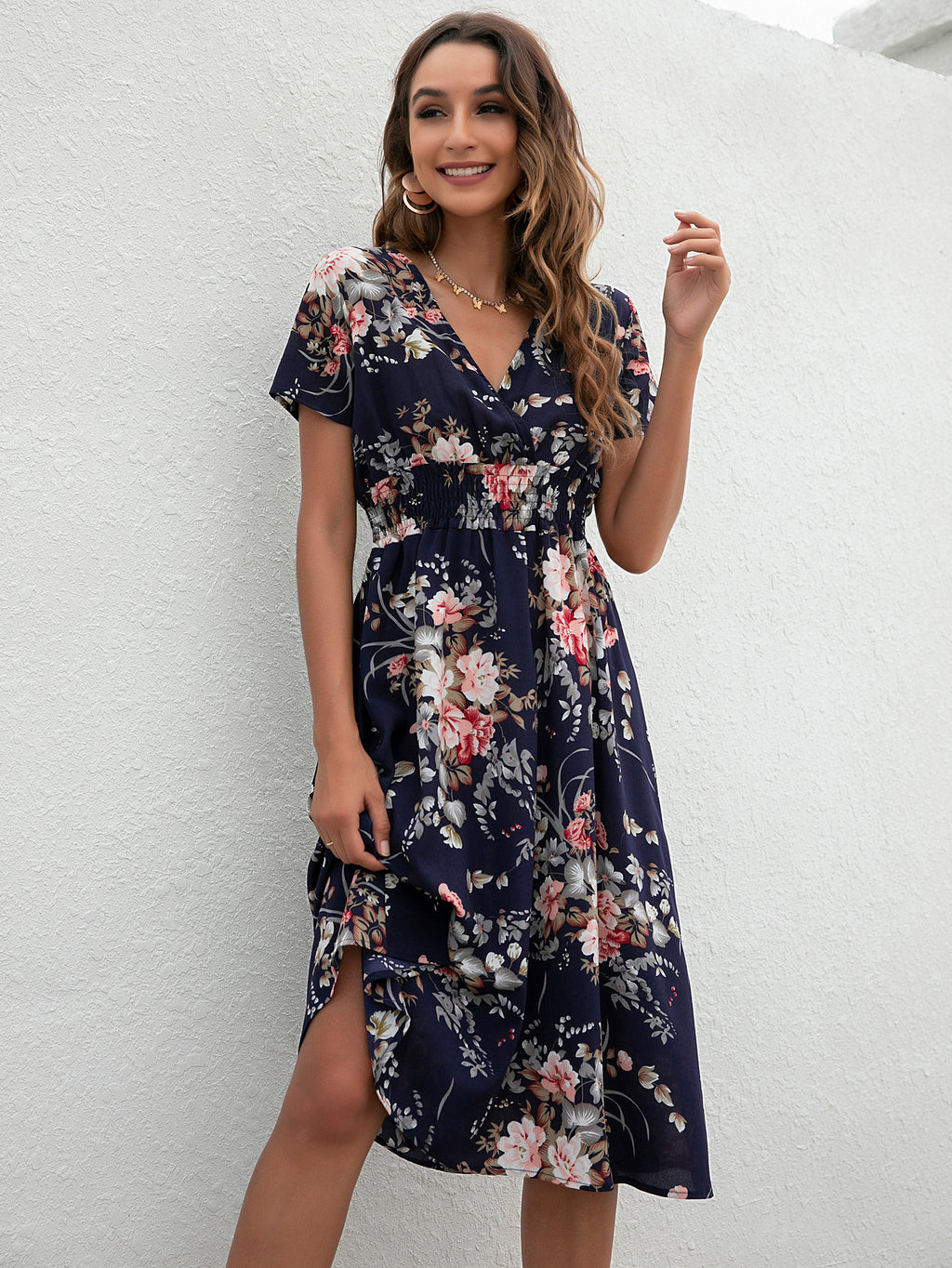 Amazon foreign trade women's clothing Europe and the United States Europe station cross-border summer small floral print short-sleeved dress
