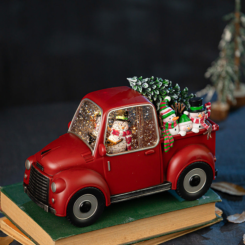 New cross-border Christmas decorative ornaments: red truck tree, vintage car, music box, snowflake crystal ball, music box.