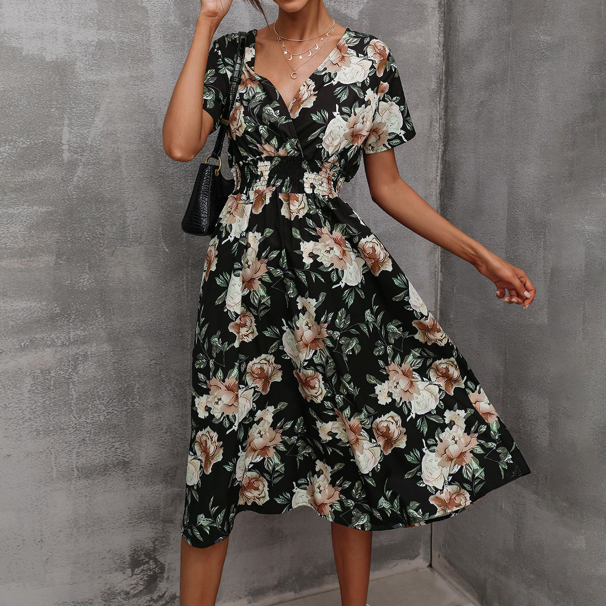 Amazon foreign trade women's clothing Europe and the United States Europe station cross-border summer small floral print short-sleeved dress