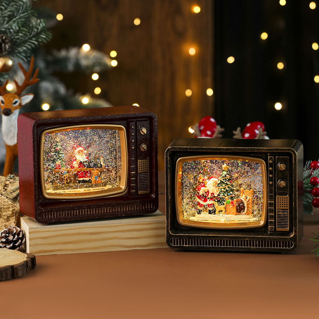 New Christmas Musical Snowflake Water-filled TV Night Light Gift Ornament Christmas Decoration Music Box