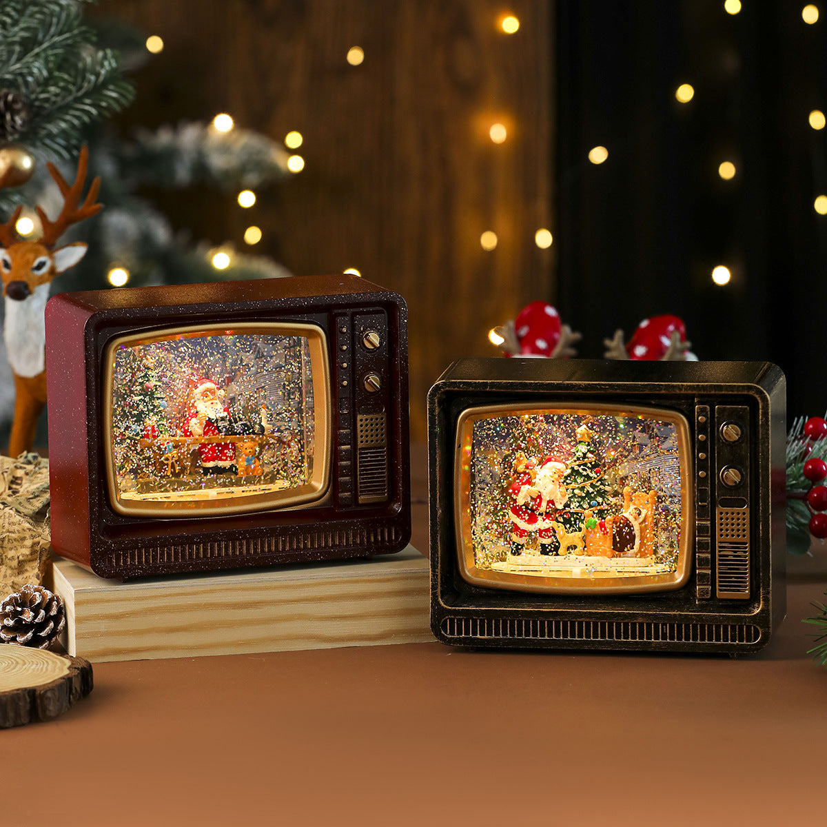 New Christmas Musical Snowflake Water-filled TV Night Light Gift Ornament Christmas Decoration Music Box
