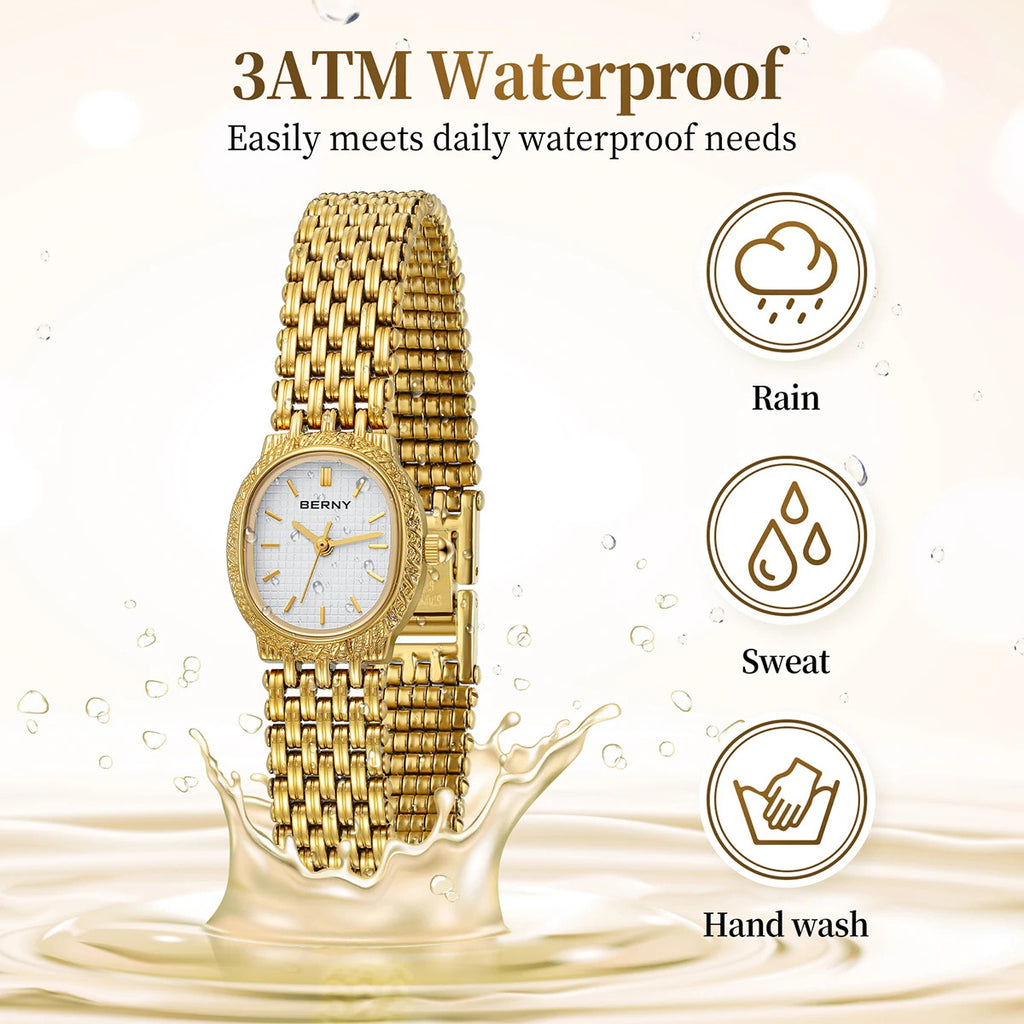 Bernie brand popular high-end watch for women, high-end waterproof niche retro gold watch quartz watch imported movement