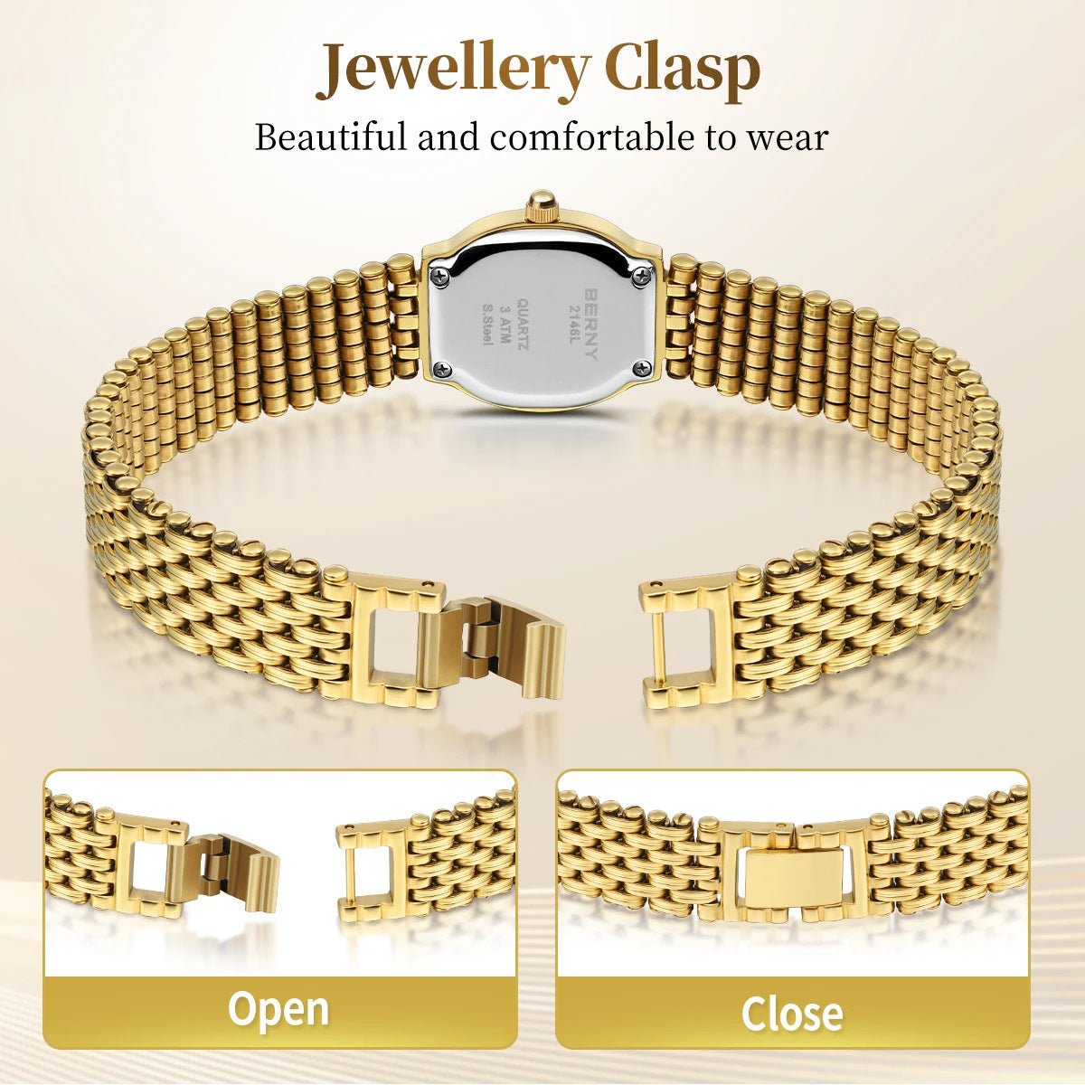 Bernie brand popular high-end watch for women, high-end waterproof niche retro gold watch quartz watch imported movement