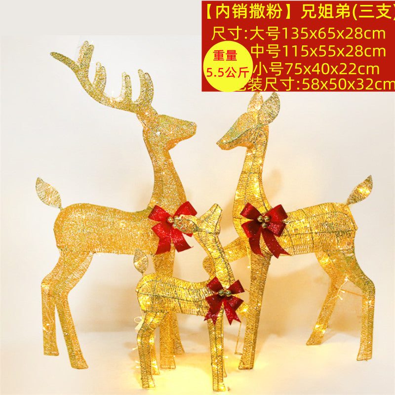 Christmas glowing deer decoration for shopping malls, outdoor wrought iron deer with lights, lawn and yard lighting, Christmas deer pulling a sleigh ornament.