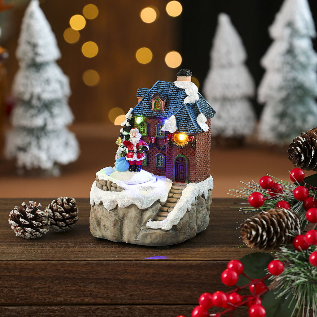 Multiple Christmas rotating resin light-up music box ornaments, rotating train decorations, Christmas gifts.