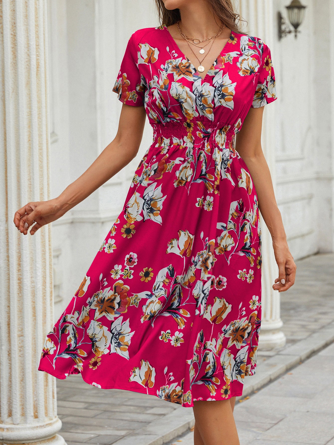Amazon foreign trade women's clothing Europe and the United States Europe station cross-border summer small floral print short-sleeved dress