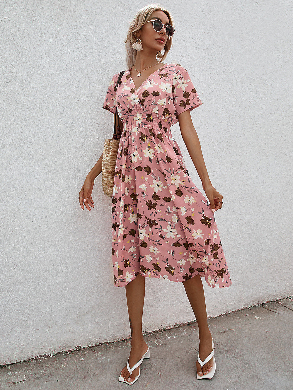 Amazon foreign trade women's clothing Europe and the United States Europe station cross-border summer small floral print short-sleeved dress