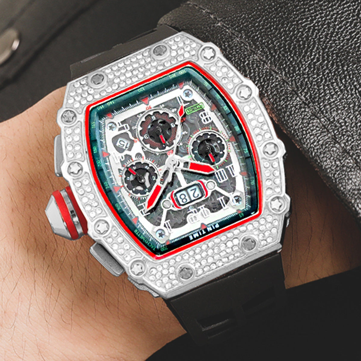 PINTIME/Pintime Quartz Watch Men's Watch Foreign Trade Cross-border Hot Sale Barrel Square Watch Multi-function Miller Watch Men